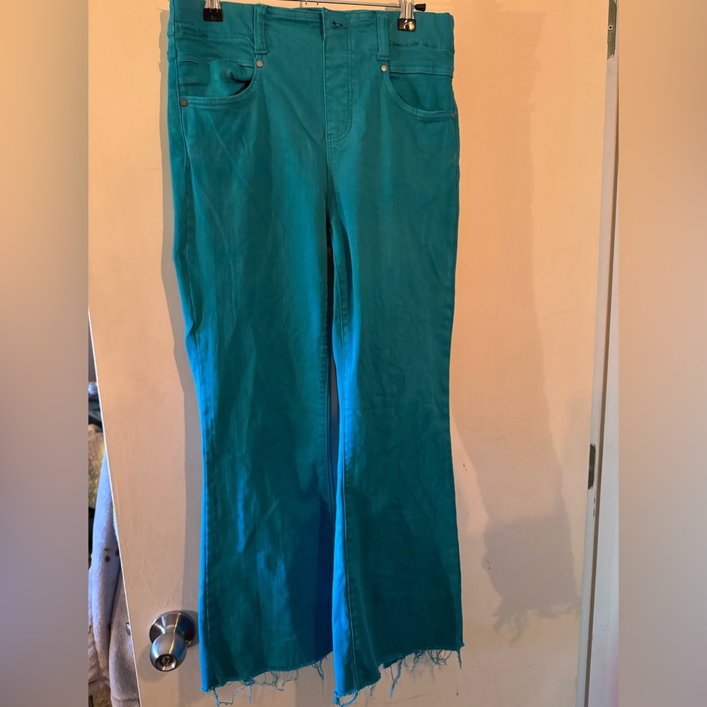 Liverpool Teal Frayed Hem Pants slit back cuff size 4